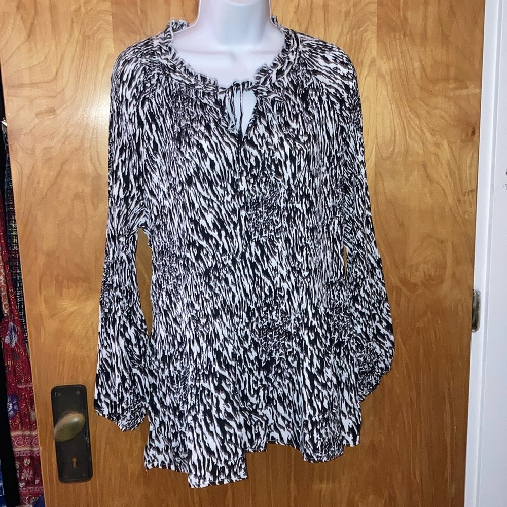 White Mark Black & White Blouse Shirt - Size Large